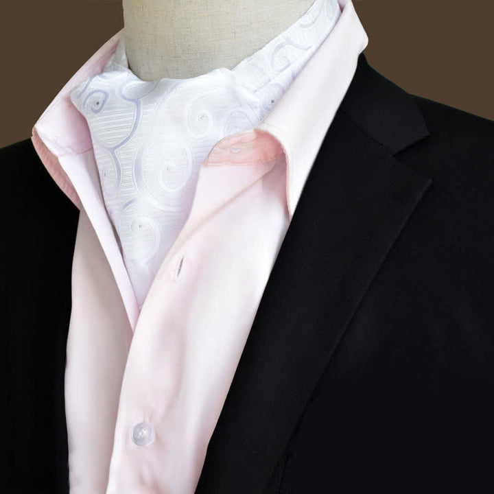 White Leisure Prom Gents Floral Ascot Paisley Cravat - White - image 0