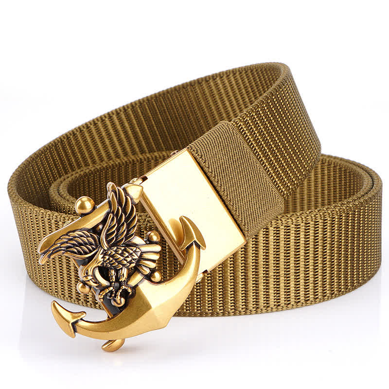 Men's Eagle Anchor Nylon Belt - Khaki / Gold - 48" - image 10