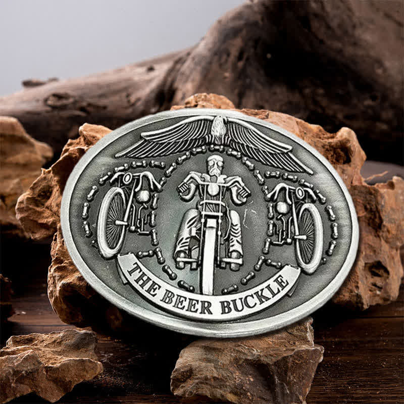 Men's DIY Bicycle Rider Creative Beer Holder Buckle Leather Belt - Silver - Without Belt - image 0