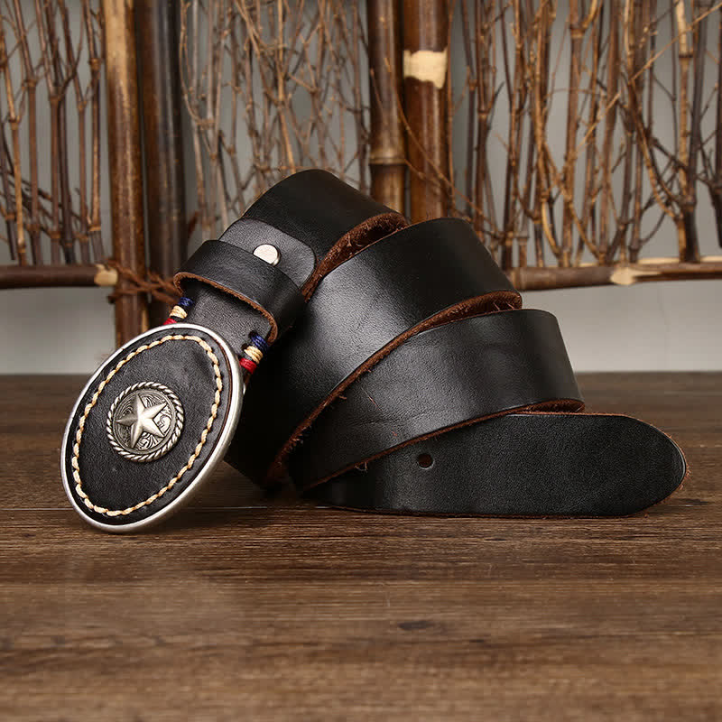 Men's Wild-West Pentacle Thicken Leather Belt - image 6