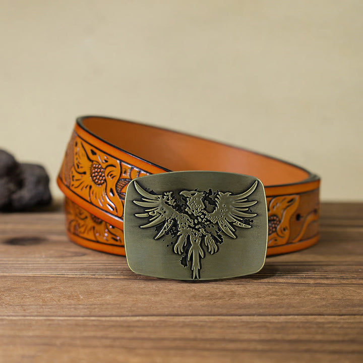 Men's DIY Rising Phoenix Eagle Buckle Leather Belt - Bronze - Orange Carved Belt (40) - image 21