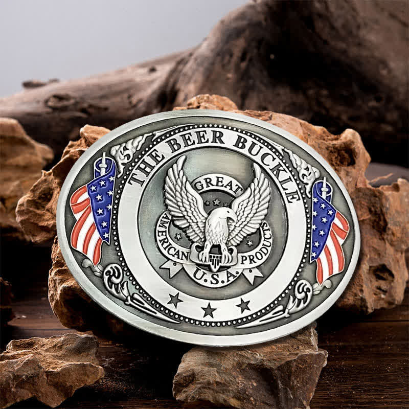 Men's DIY Eagle USA Flag Creative Beer Holder Buckle Leather Belt - Silver - Without Belt - image 8