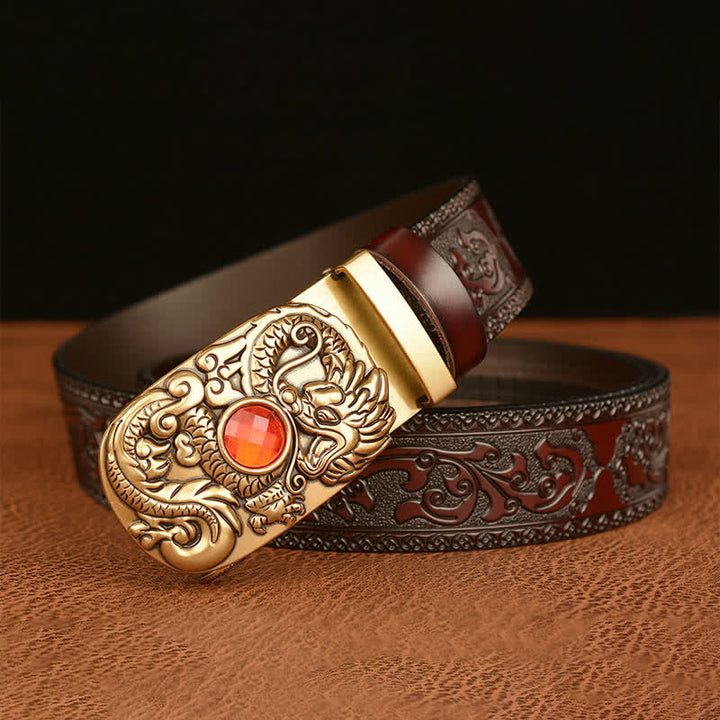 Men's Engraved Dragon Gemstone Leather Belt - image 2