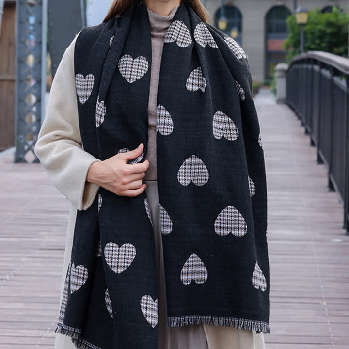Women's Dual-sided Color Block Heart Plaid Scarf - image 5