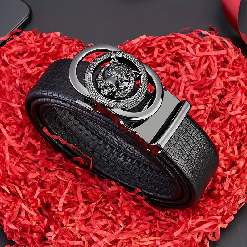 Men's Snake Pattern Leopard Head Buckle Leather Belt - image 6