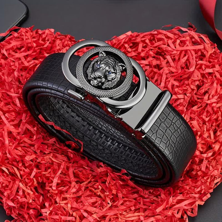 Men's Snake Pattern Leopard Head Buckle Leather Belt - image 6