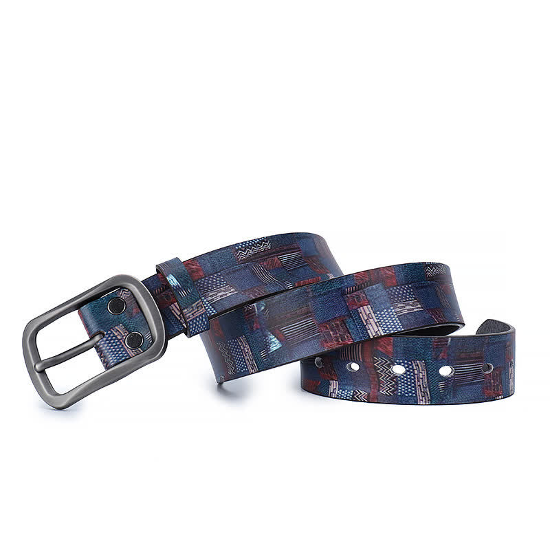 Navy Blue Splicing Graffiti Pattern Genuine Leather Belt - image 2