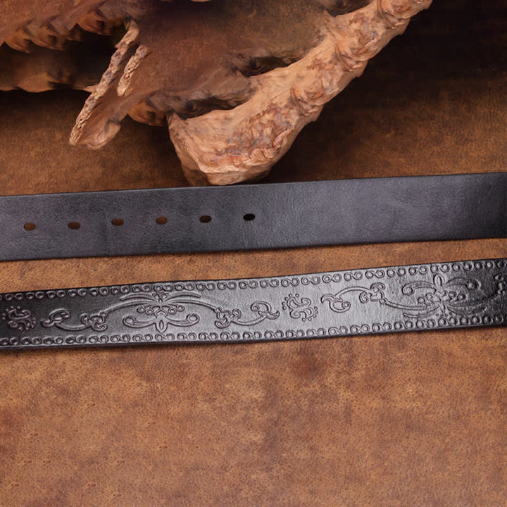 Unisex Rustic Texture Flower Printing Leather Belt - image 13