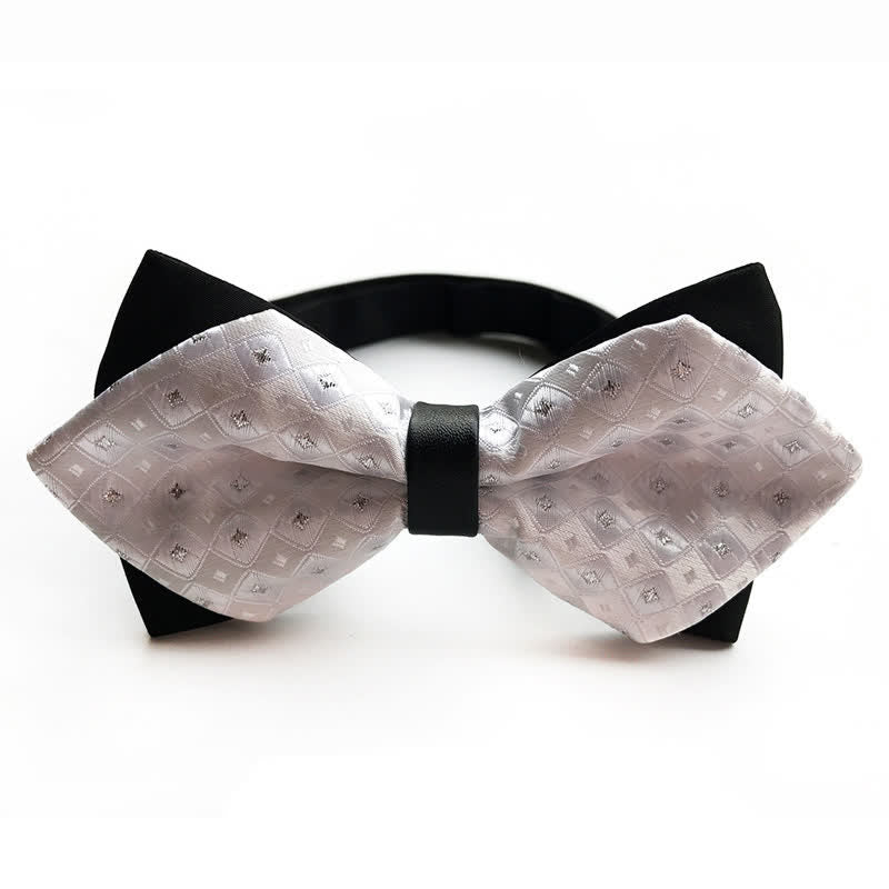 Men's Checkered Shiny Diamond Pointy Bow Tie - White - image 3