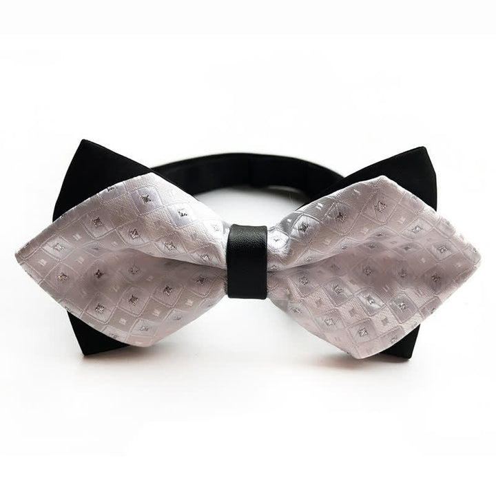 Men's Checkered Shiny Diamond Pointy Bow Tie - White - image 3