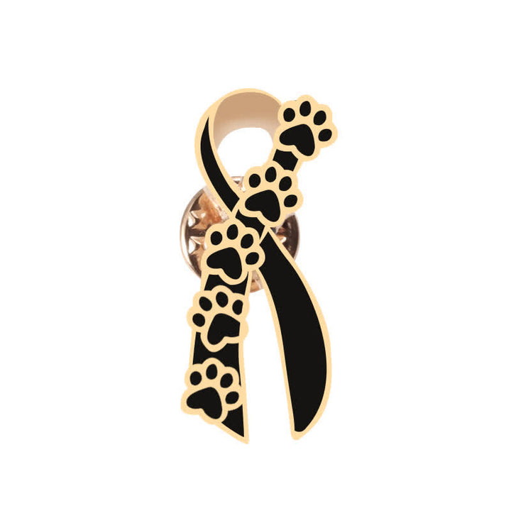 Women's Puppy Pawprint Ribbon Brooch - Black & Gold - image 0