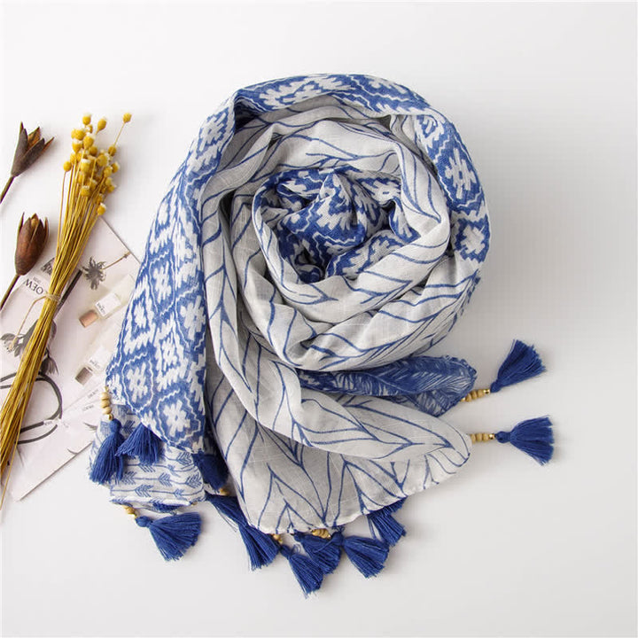 Women's Feather Pattern Beaded Tassels Scarf - image 3