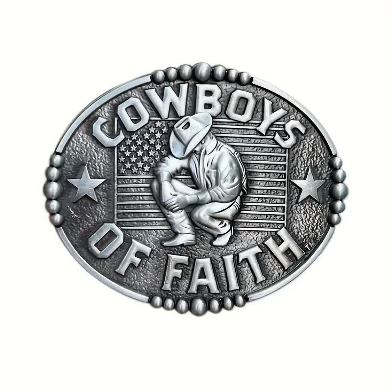 Men's DIY Cowboys Of Faith Buckle Leather Belt - Antique Silver - Without Belt - image 3