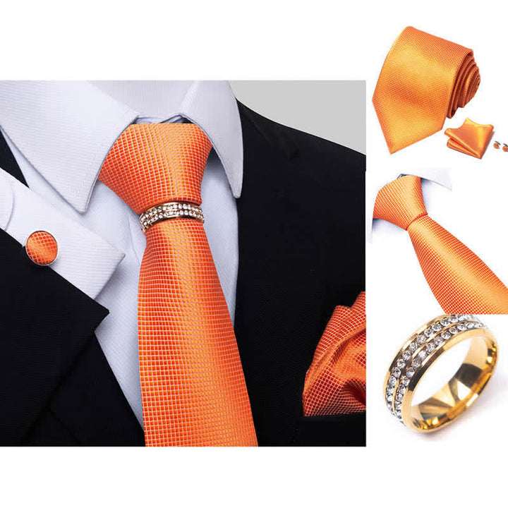 4Pcs Men's Micro-checked Necktie Set With Tie Ring - image 11