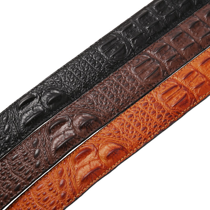 Men's Hollow Automatic Buckle Crocodile Print Leather Belt - image 4