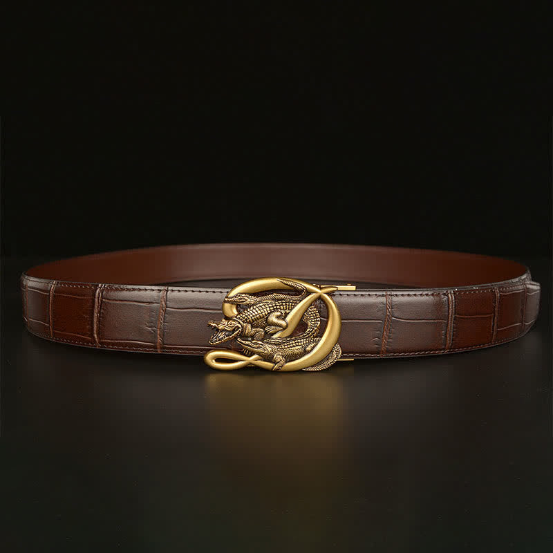 Men's Crocodile Buckle Alligator Pattern Leather Belt - image 7