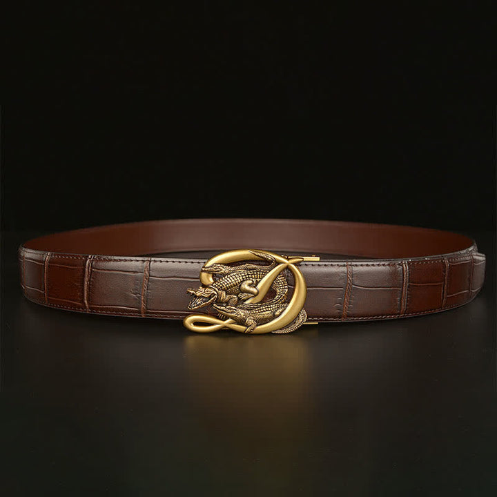 Men's Crocodile Buckle Alligator Pattern Leather Belt - image 7