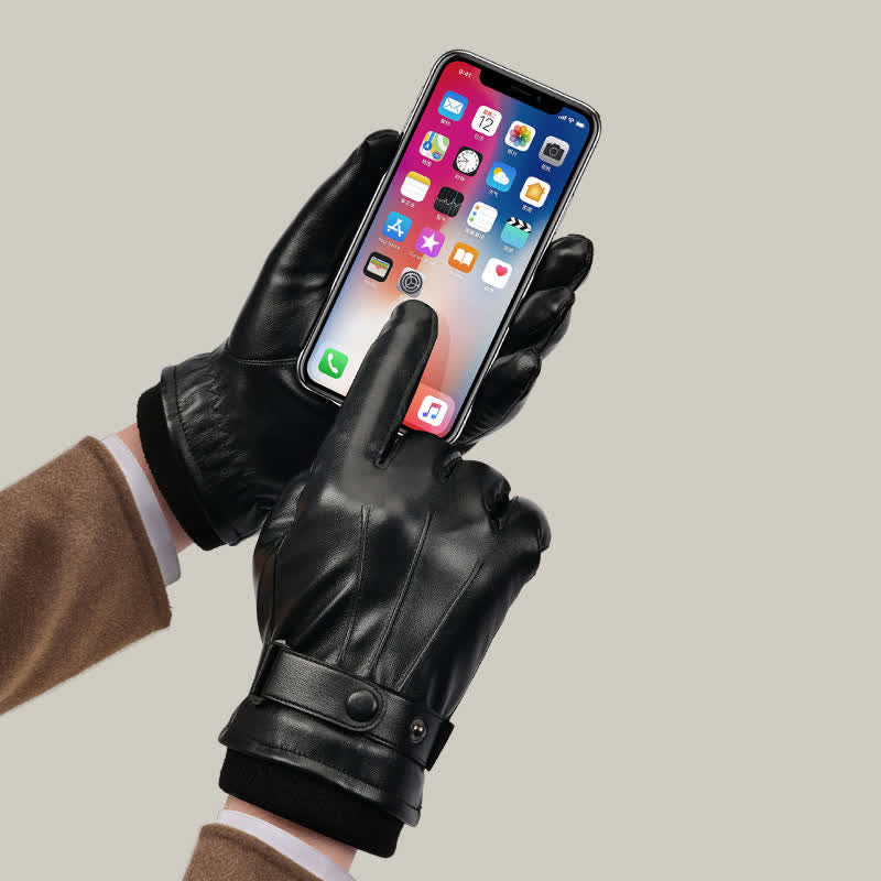 Men's Touch Screen Waterproof PU Leather Gloves - image 1