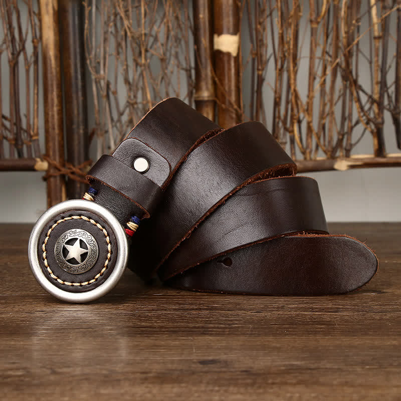Men's Vintage Pentacle Thicken Leather Belt - image 6