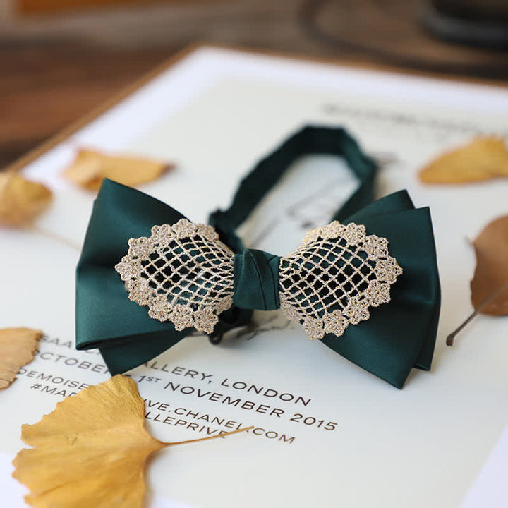 Men's Elegant Flower Lace Bow Tie - Green - image 6
