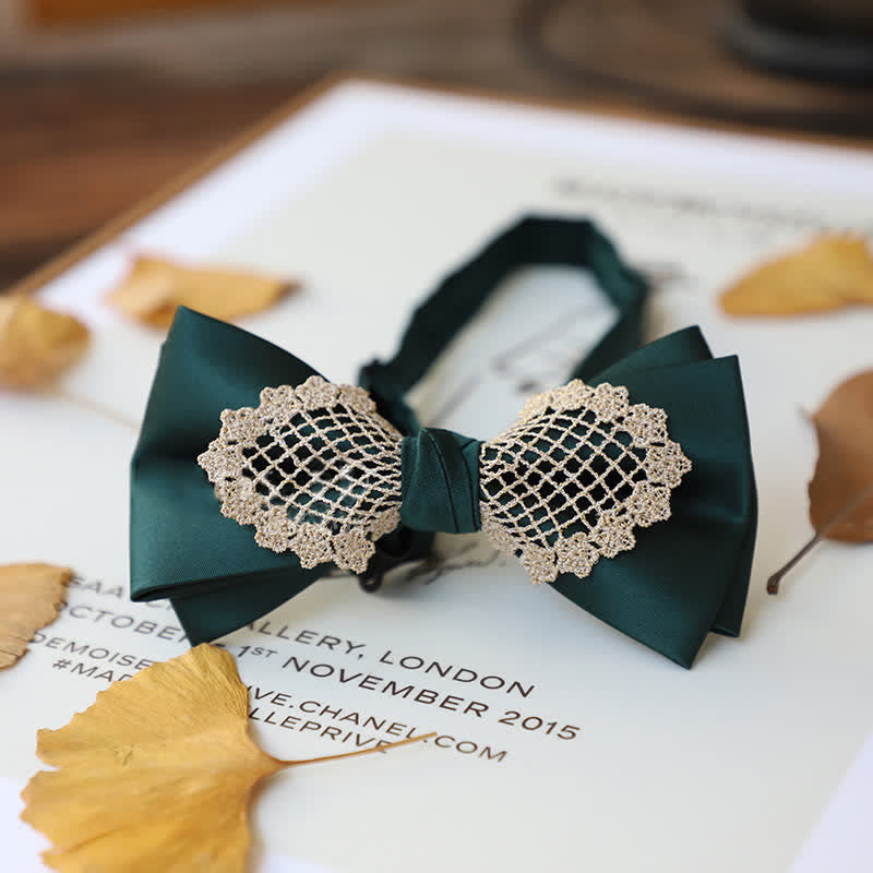 Men's Elegant Flower Lace Bow Tie - Green - image 6