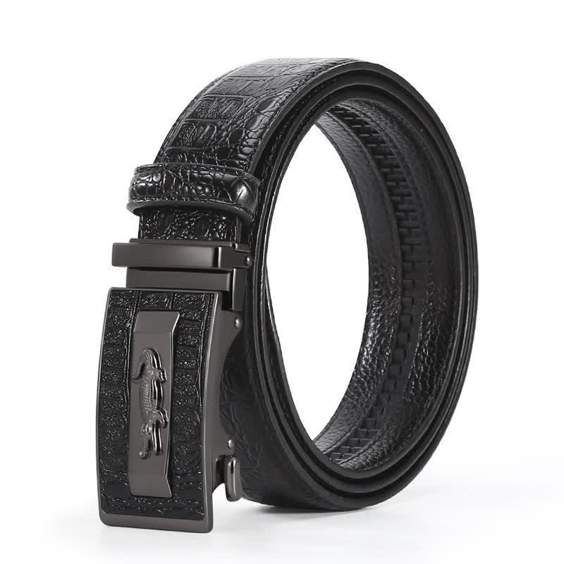 Men's Crocodile Pattern Automatic Buckle Leather Belt - Style #2 - Black / Black - 44 - image 11