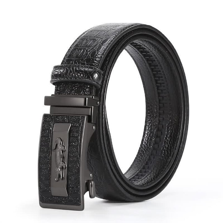Men's Crocodile Pattern Automatic Buckle Leather Belt - Style #2 - Black / Black - 44 - image 11