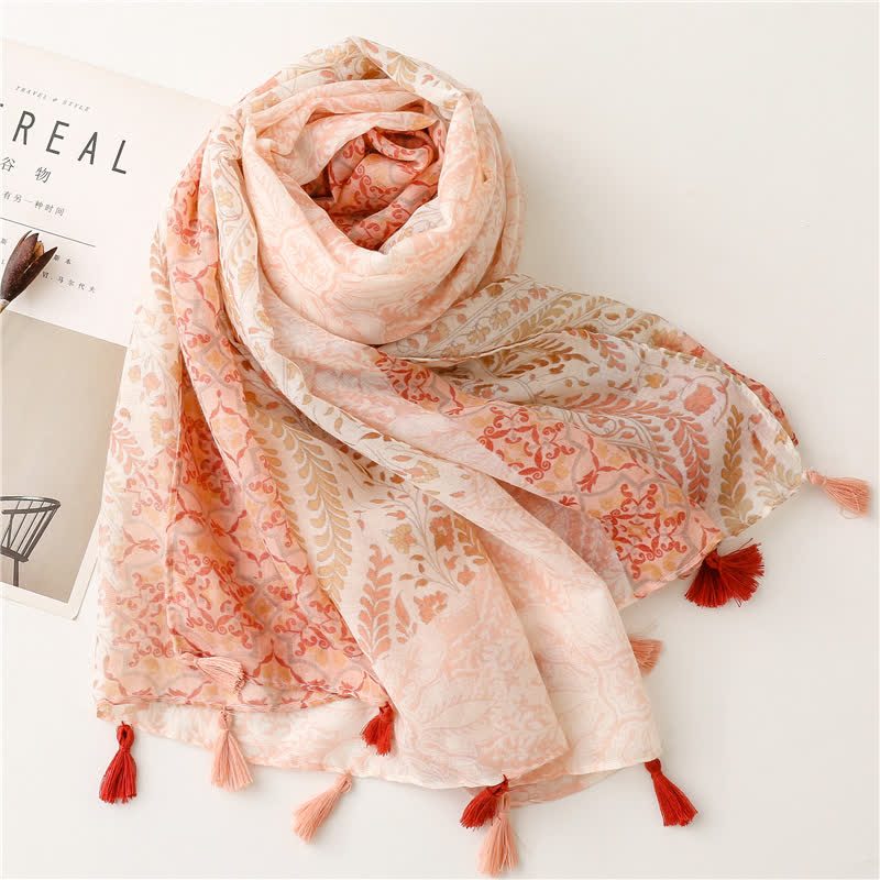 Women's Floral Soft Cape Wheat Fringe Scarf - image 2
