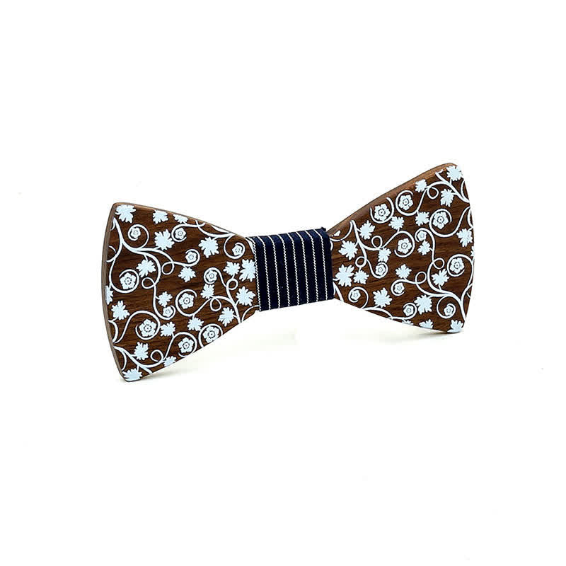 Kid Glorious Floral Printing Wooden Bow Tie - Black Striped - image 6