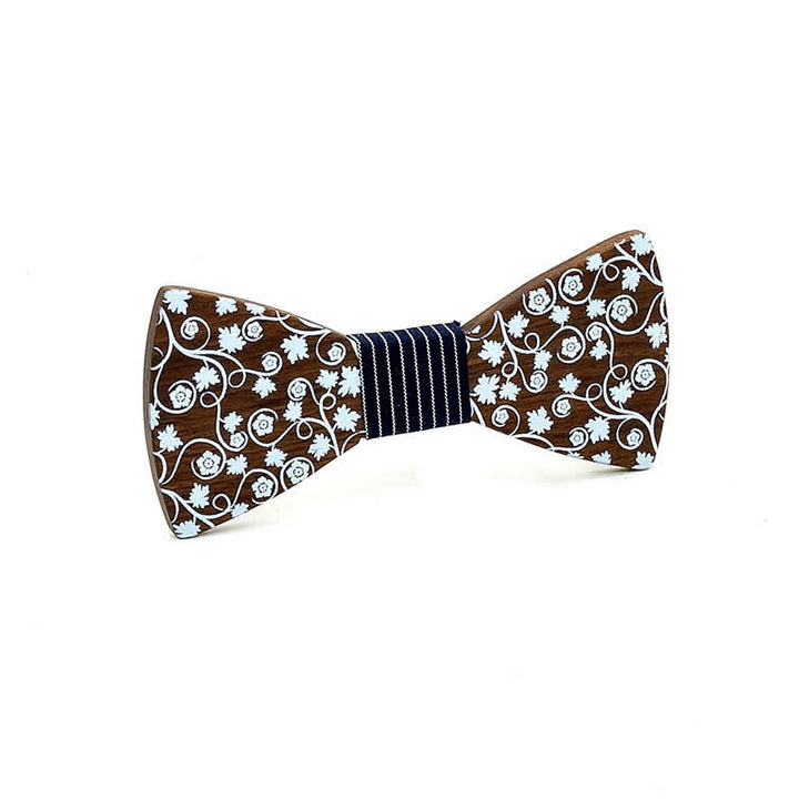 Kid Glorious Floral Printing Wooden Bow Tie - Black Striped - image 6
