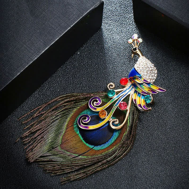 Women's Ethnic Colorful Peacock Feather Brooch - image 3