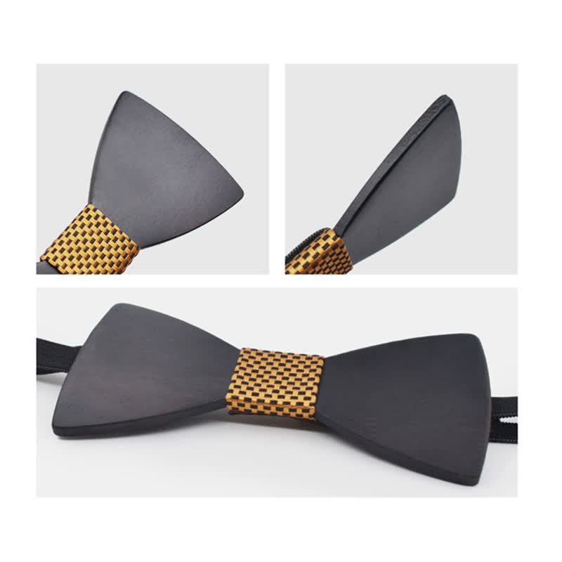 2Pcs Men's Black Wooden Bow Tie Cufflinks Set - image 1