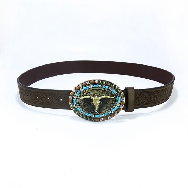 Men's Western Cowboy Turquoise Bull Leather Belt - image 15