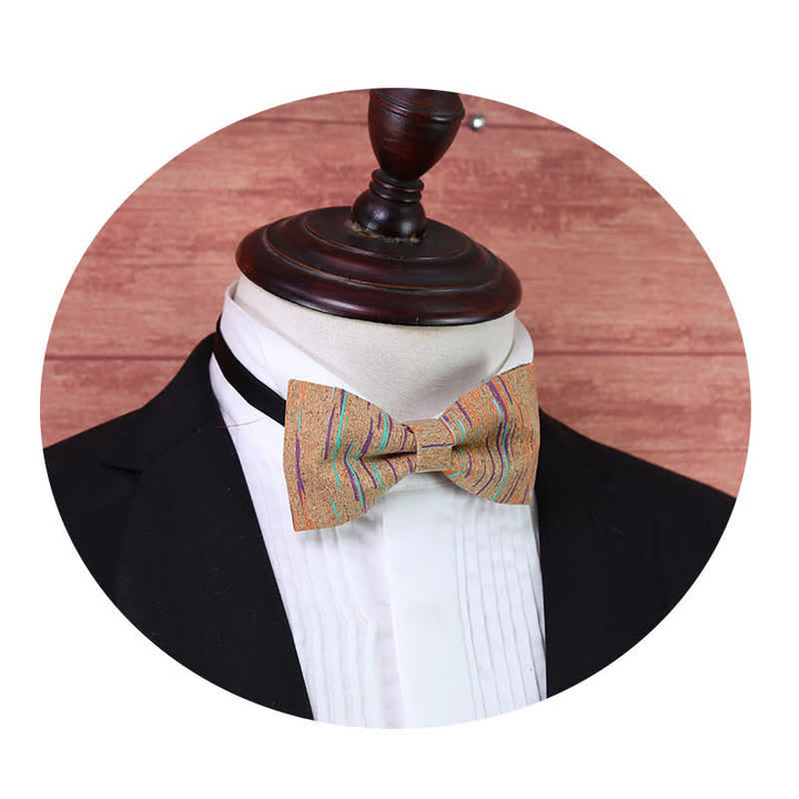 Men's Cork Graphic Lines Wooden Bow Tie - image 1