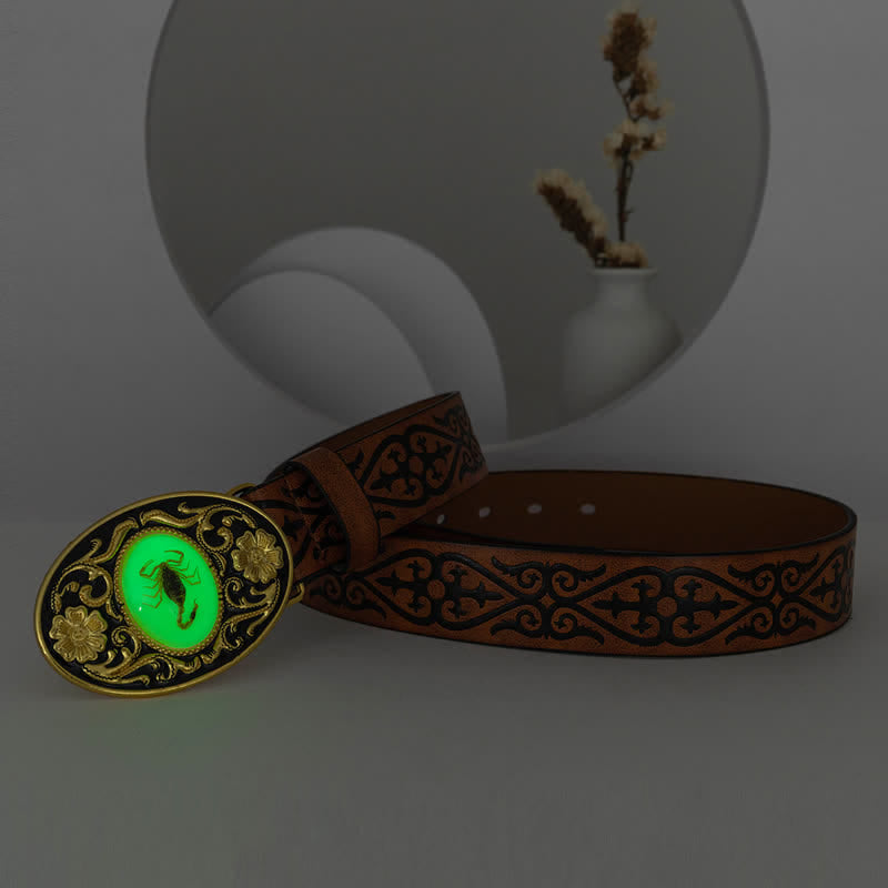 Men's Glowing In The Dark Scorpion Buckle Leather Belt - image 1