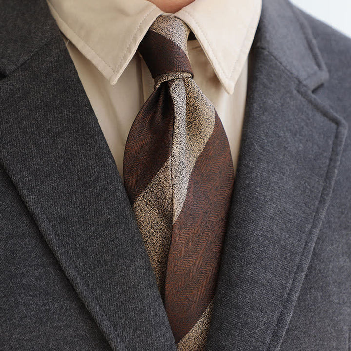 Men's Color Blocking Striped Necktie - Brown & Tan - image 0