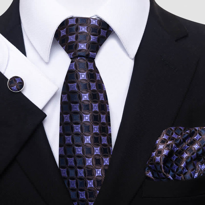 3Pcs Men's Purple & Brown Geometric Necktie Set - Purple & Brown - image 0