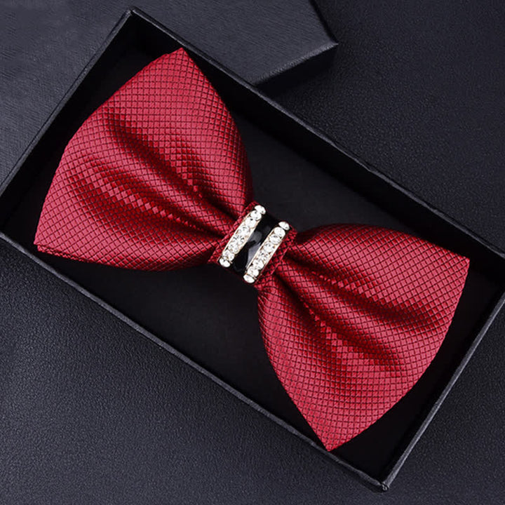 Men's Floral Paisley Striped Rhinestone Bow Tie - Red Lattice - image 19