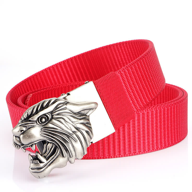 Men's Roaring Tiger Head Nylon Belt - Red / Silver - 48" - image 22