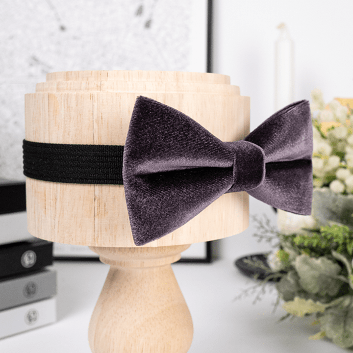 Men's Dark Purple Solid Color Velvet Bow Tie - image 3