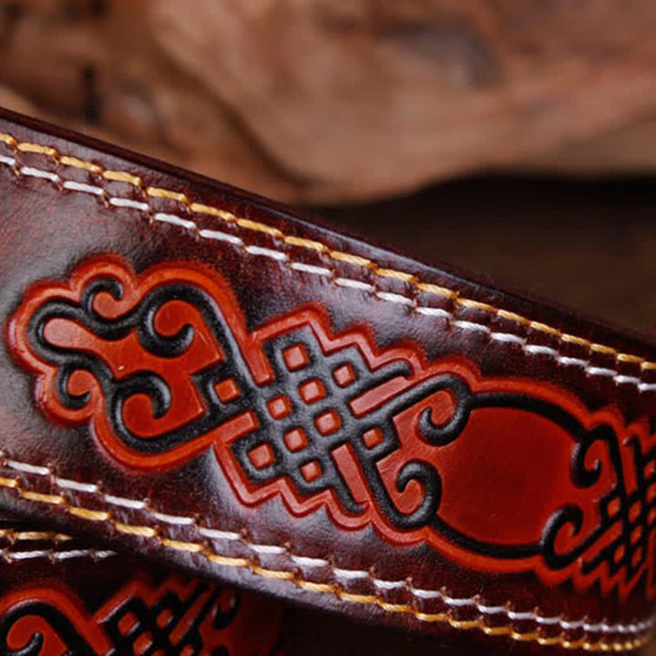 Unisex Carved Rose Turquoise Jade Agate Leather Belt - image 4