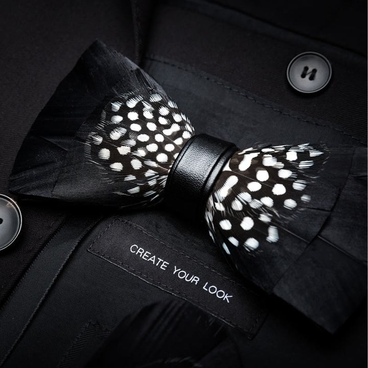 Kid's Black & White Dots Feather Bow Tie with Lapel Pin - image 1