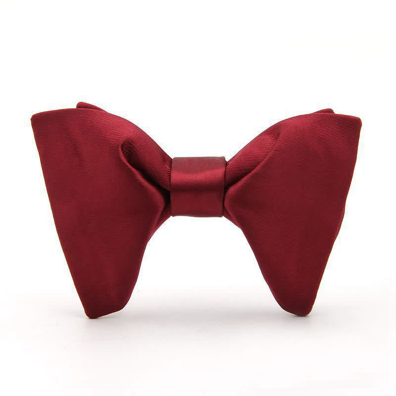 Men's Paisley Solid Color Oversized Pointed Bow Tie - Solid Burgundy - image 6