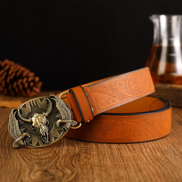 Men's Vintage Bull & Dual Eagles Leather Belt - Style #2 - 42 - image 6