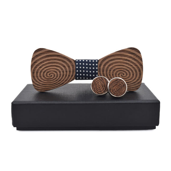 2Pcs Men's Hypnosis Swirl Printing Wooden Bow Tie Set - Navy - image 11