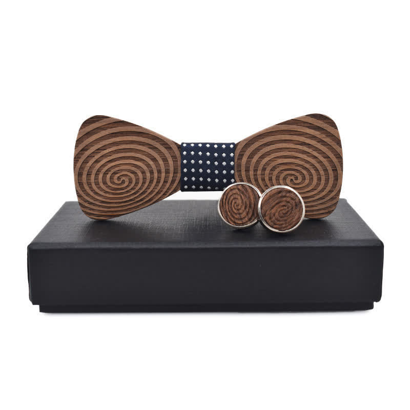 2Pcs Men's Hypnosis Swirl Printing Wooden Bow Tie Set - Navy - image 11