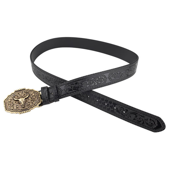 Men's Classic Floral Bull Skull Leather Belt - image 7