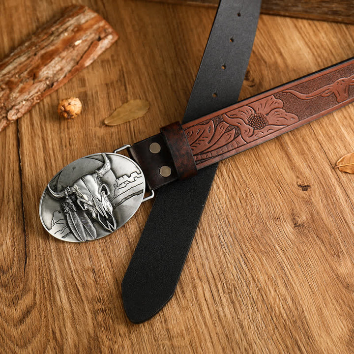 Men's Ethic Mad Bull Head Buckle Leather Belt - image 1