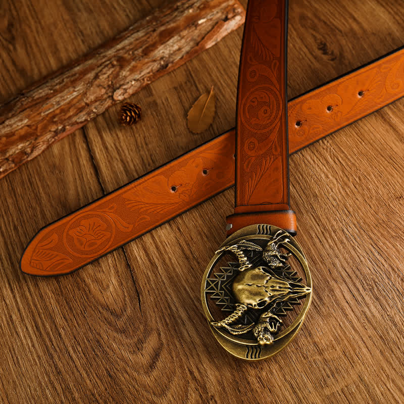 Men's Bull Skeleton Head Buckle Leather Belt - image 3