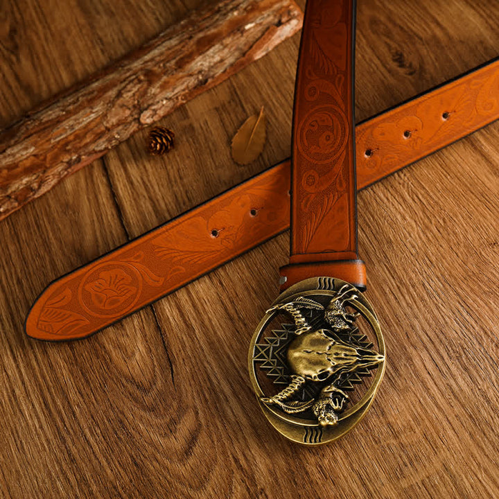 Men's Bull Skeleton Head Buckle Leather Belt - image 3